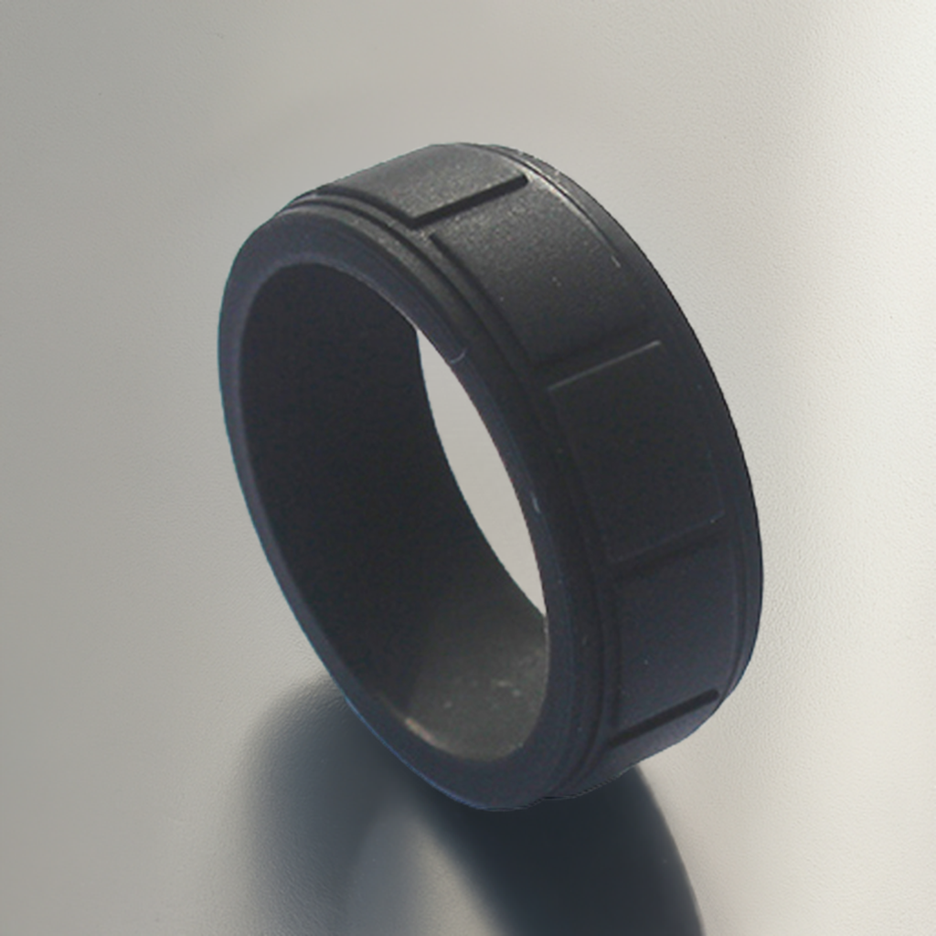 Square Pattern Black Rubber Rings For Men