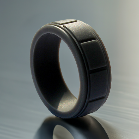 Square Pattern Dark Gray Rubber Rings For Men