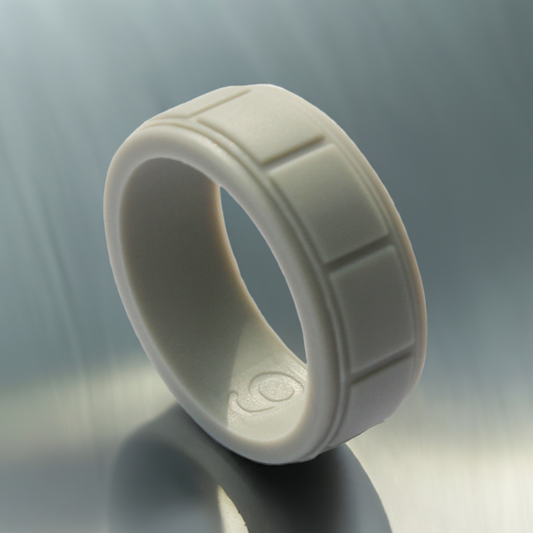 Square Pattern Light Gray Rubber Rings For Men