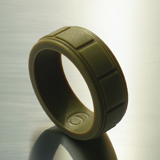 Square Pattern Olive Green Rubber Rings For Men