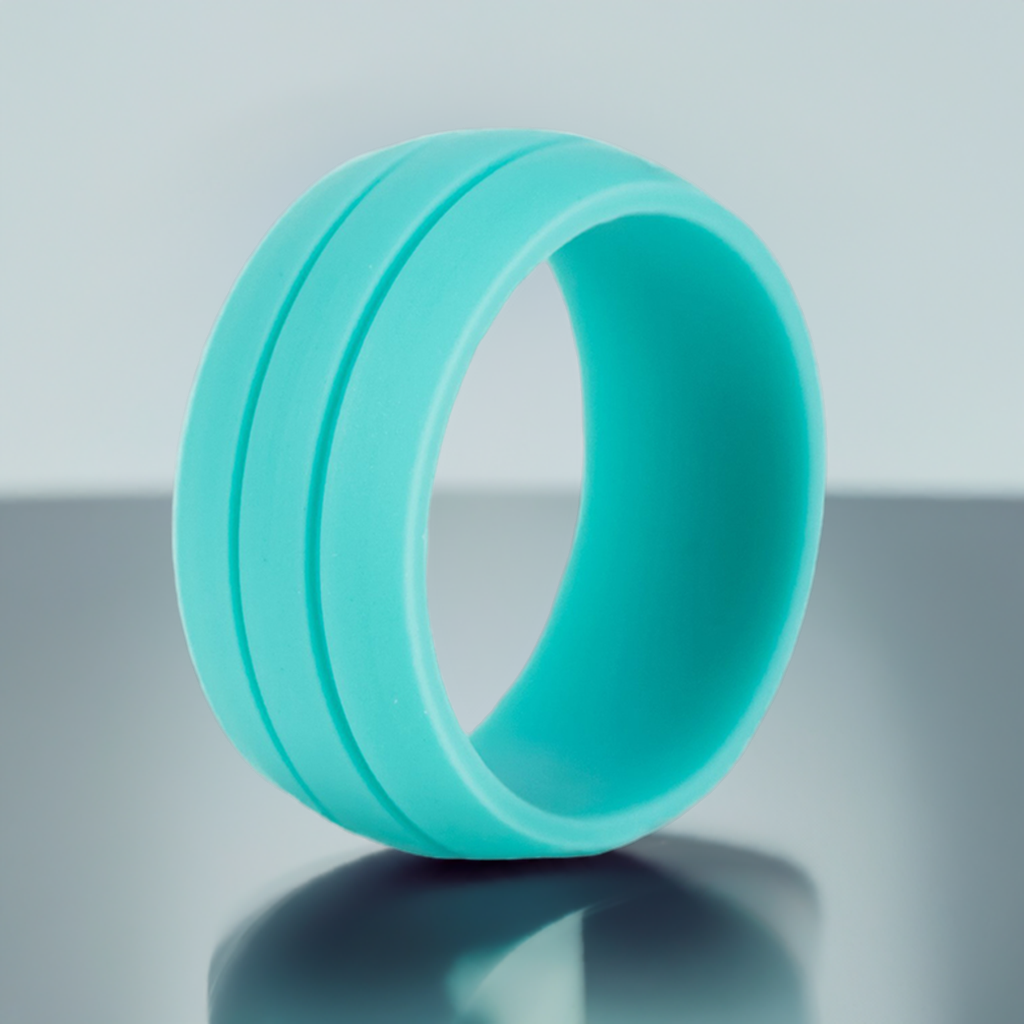 Teal Wide Dual Groove Silicone Rings And Wedding Bands
