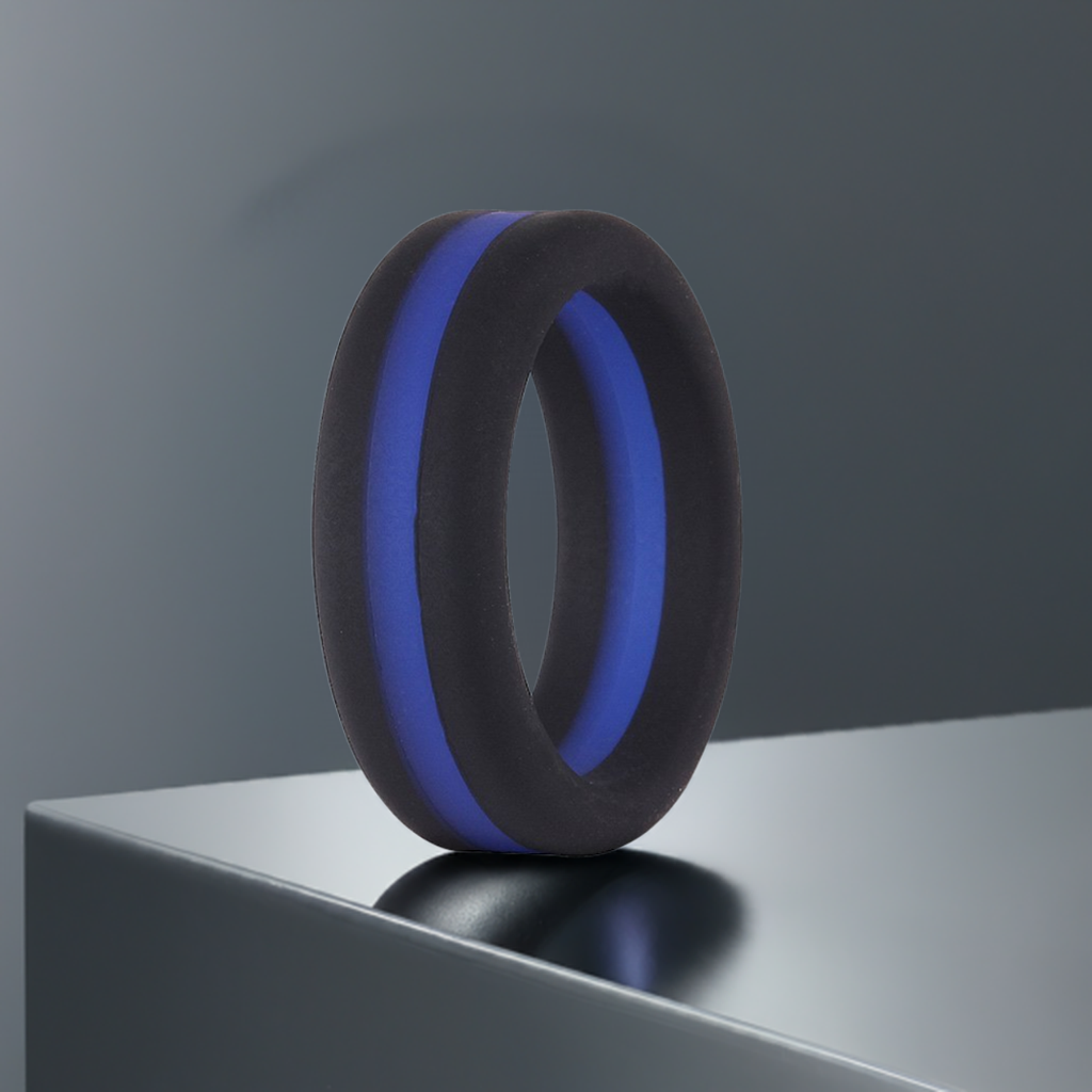 Police Thin Blue Line Silicone Rings Black With Blue Stripe Rubber Wedding Bands