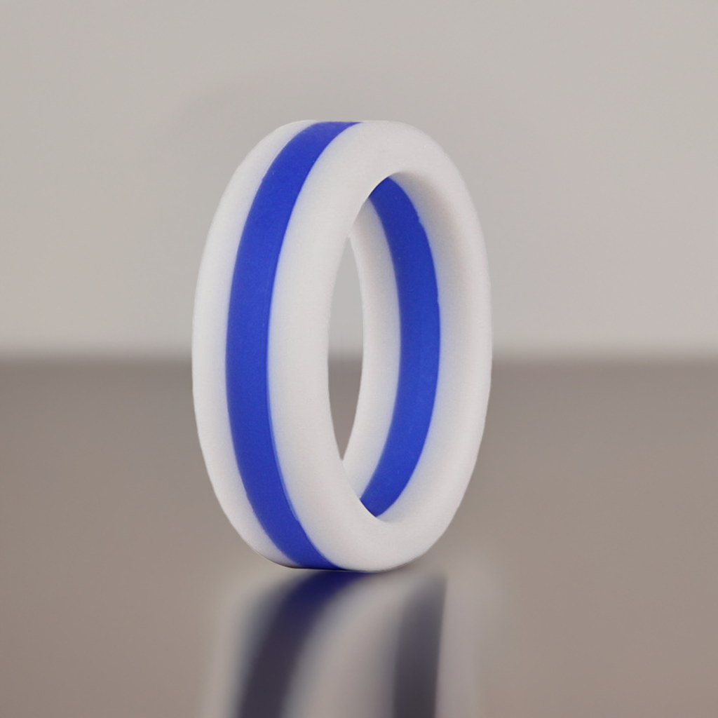 Thin Blue Line Silicone Rings White With Blue Stripe Rubber Wedding Bands