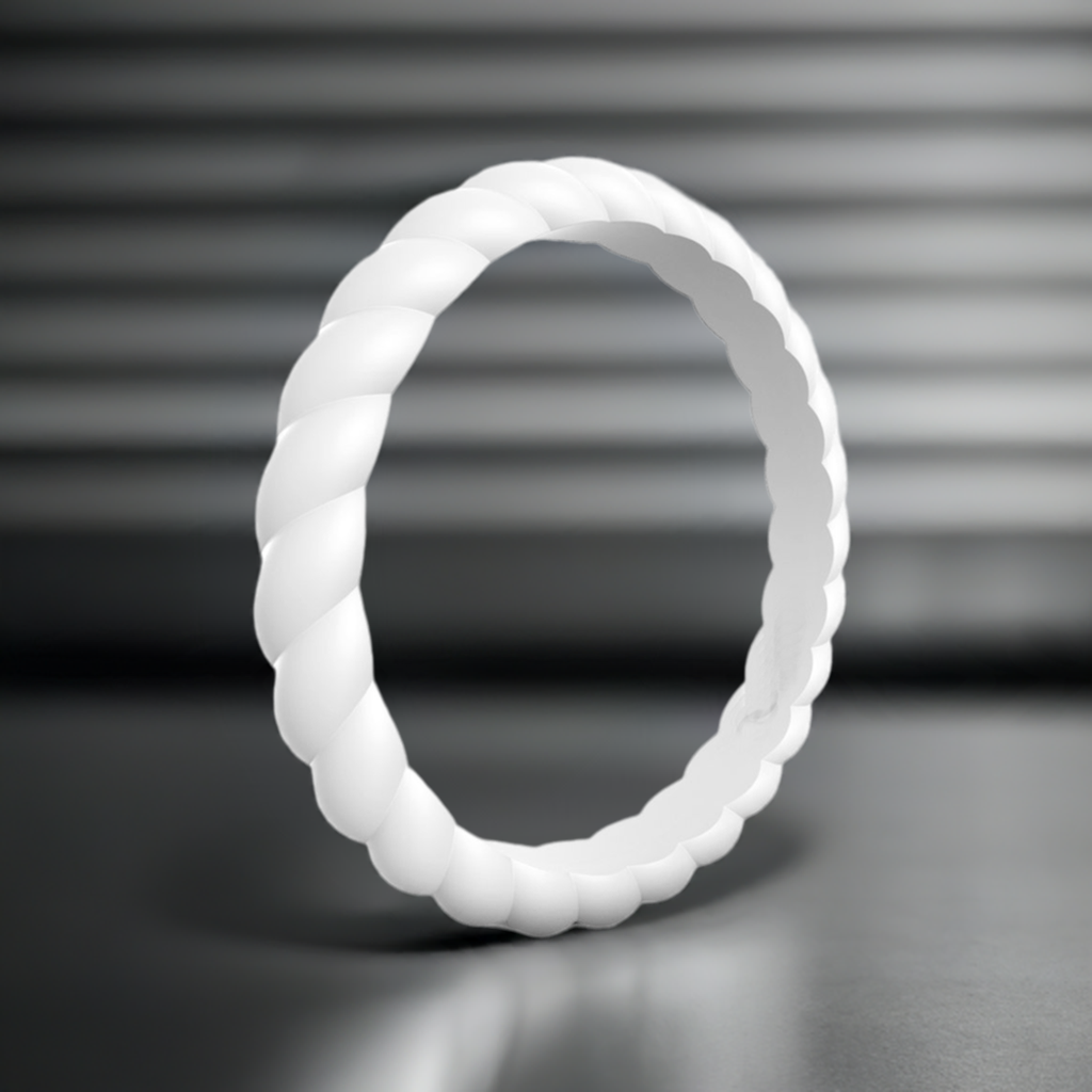 White Stylish Stackable Women's Braided Silicone Rings And Wedding Bands