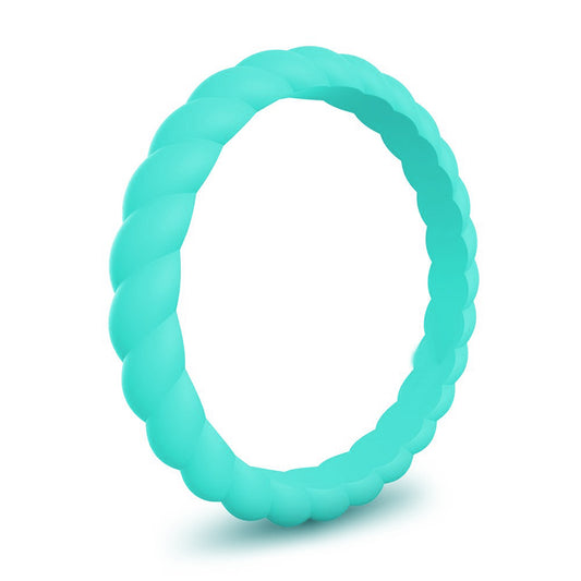 Aqua Blue Stylish Stackable Women's Braided Silicone Rings And Wedding Bands