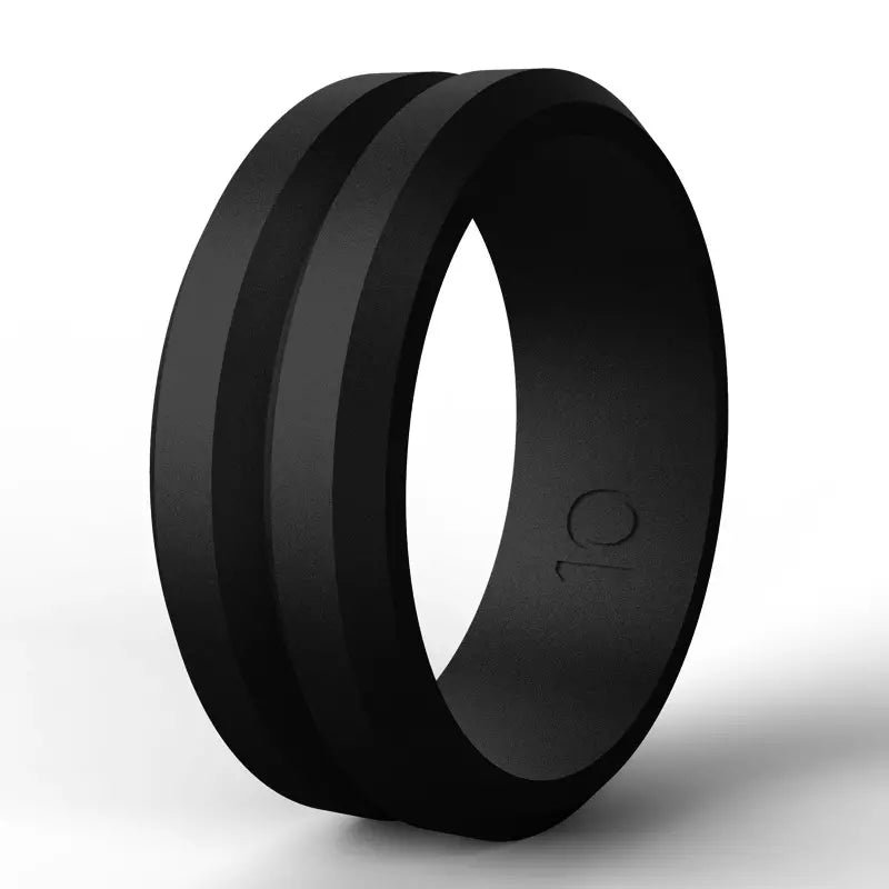 Black V Groove Silicone Rings And Wedding Bands