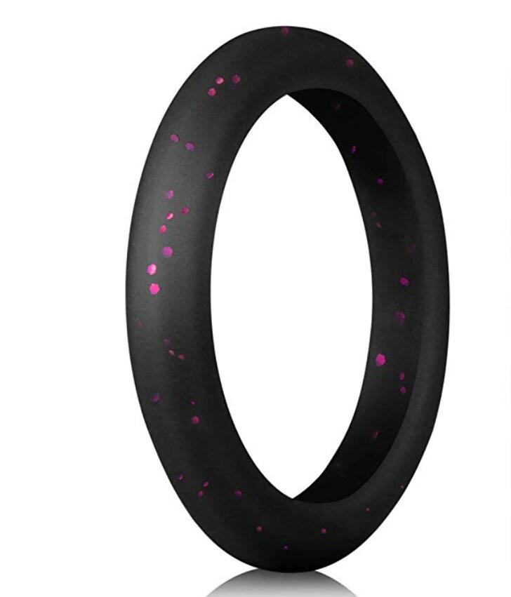 Sparkly Black With Red Glitter Silicone Rings For Women