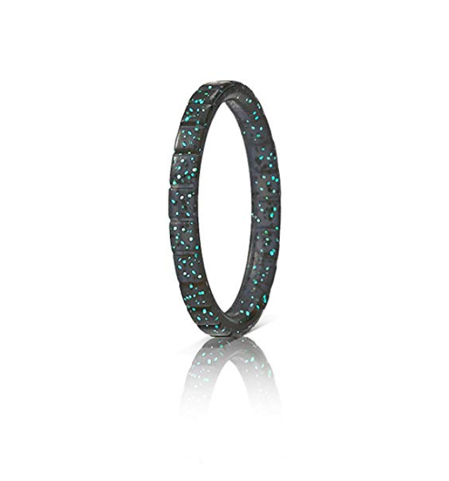 Cute Stackable Black With Green Glitter Step Silicone Rings For Women