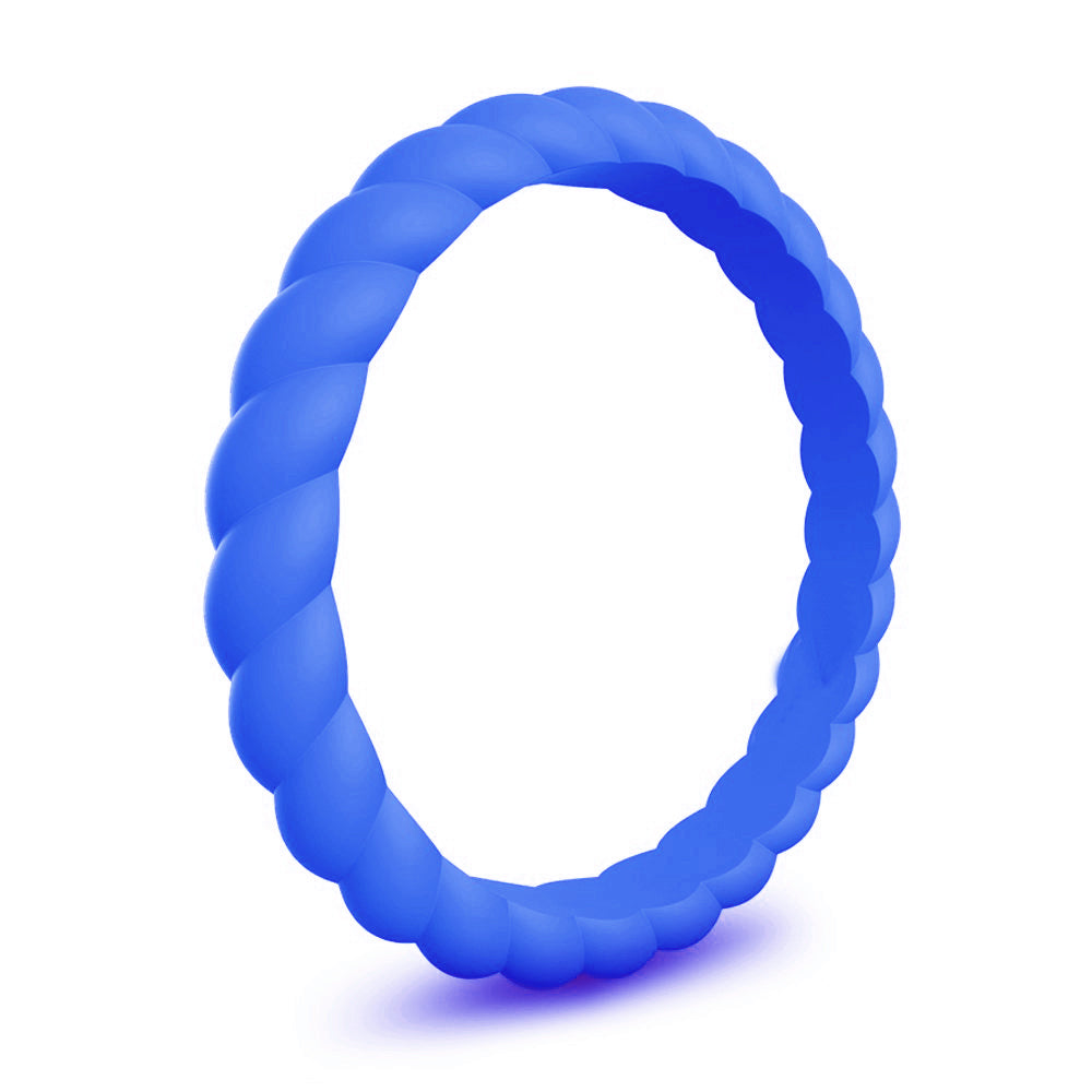 Blue Stylish Stackable Women's Braided Silicone Rings And Wedding Bands