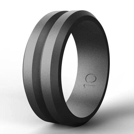 Dark Gray V Groove Silicone Rings And Wedding Bands
