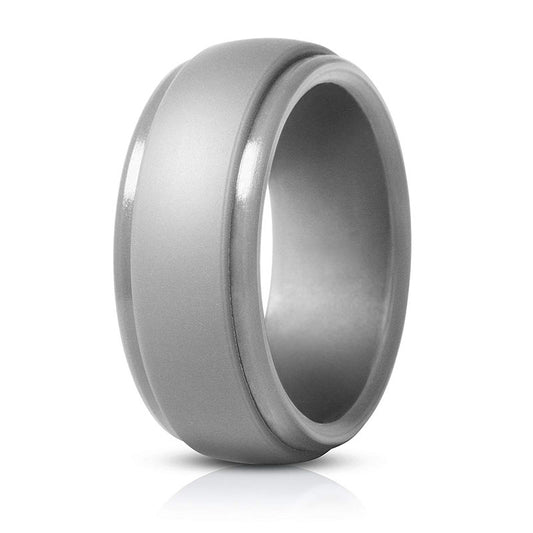Step Edge Light Gray Silicone Wedding Bands For Men