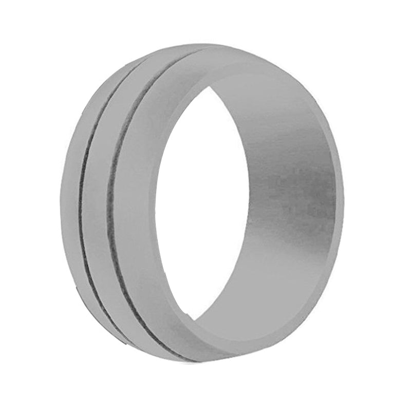 Light Gray Wide Dual Groove Silicone Rings And Rubber Wedding Bands