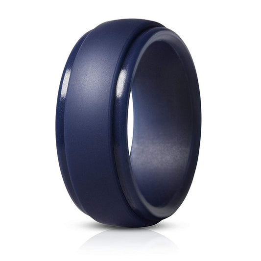 Step Edge Navy Blue Silicone Wedding Bands For Men
