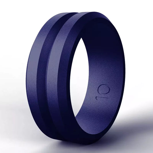 Navy Blue V Groove Silicone Rings And Wedding Bands