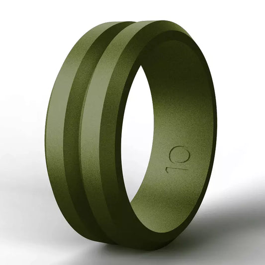 Olive Green V Groove Silicone Rings And Wedding Bands