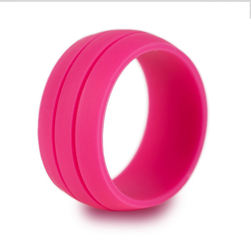 Pink Wide Dual Groove Silicone Rings And Rubber Wedding Bands
