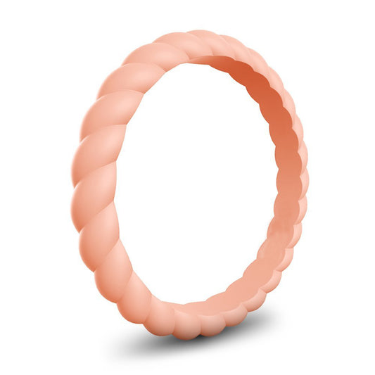 Pink Gold Stylish Stackable Women's Braided Silicone Rings And Wedding Bands