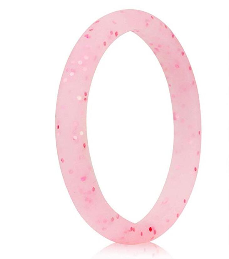 Sparkly Pink With Red Glitter Silicone Rings For Women