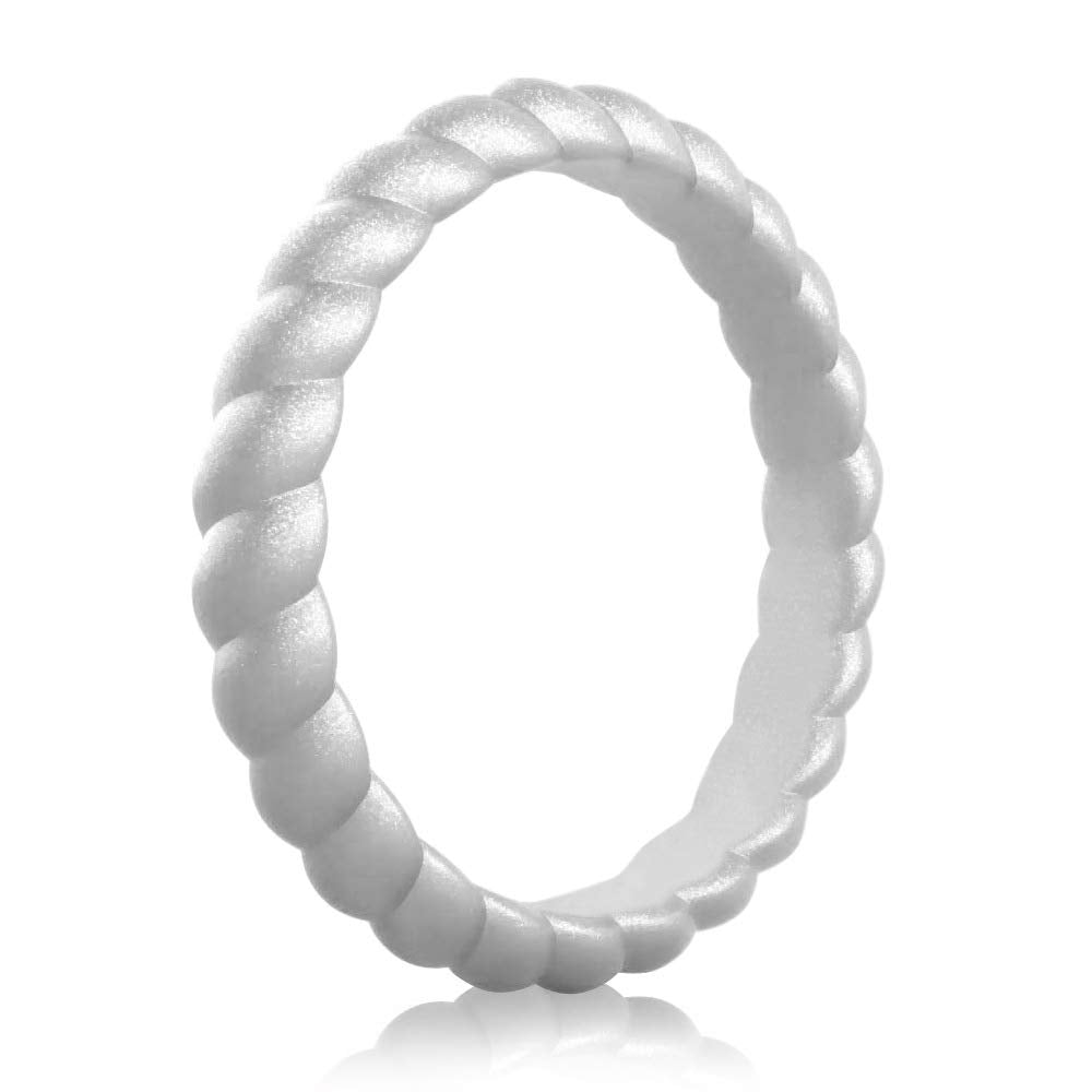 Silver Stylish Stackable Women's Braided Silicone Rings And Wedding Bands