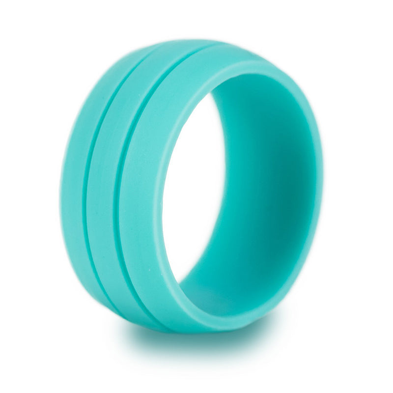 Teal Wide Dual Groove Silicone Rings And Rubber Wedding Bands
