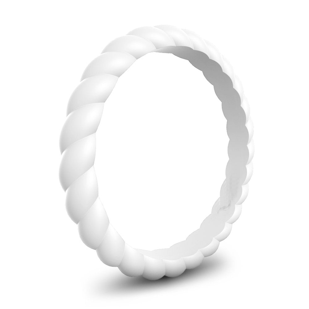 White Stylish Stackable Women's Braided Silicone Rings And Wedding Bands