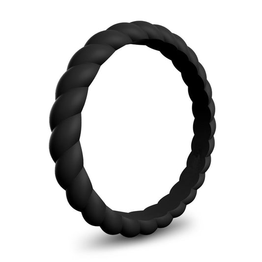 Black Stylish Stackable Women's Braided Silicone Rings And Wedding Bands