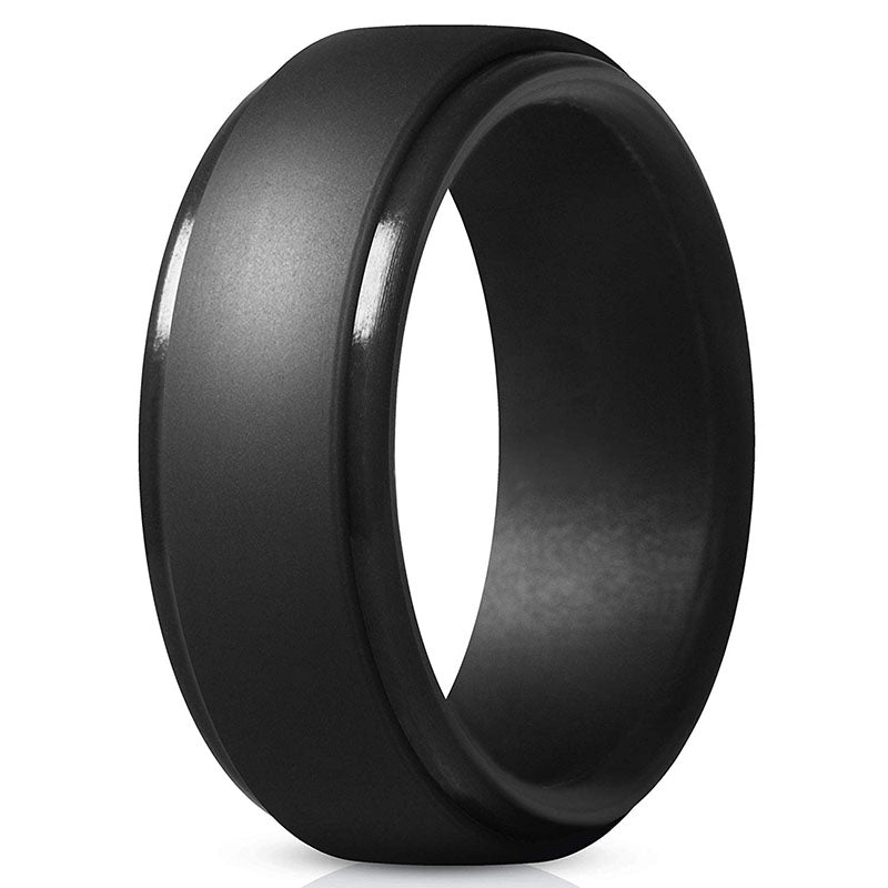 Step Edge Black Silicone Wedding Bands For Men