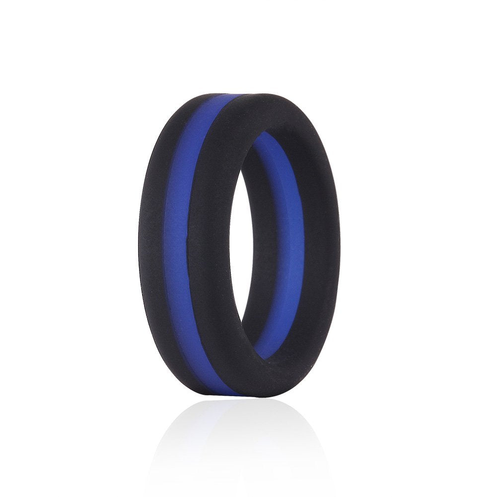 Police Thin Blue Line Silicone Rings Black With Blue Stripe Rubber Wedding Bands