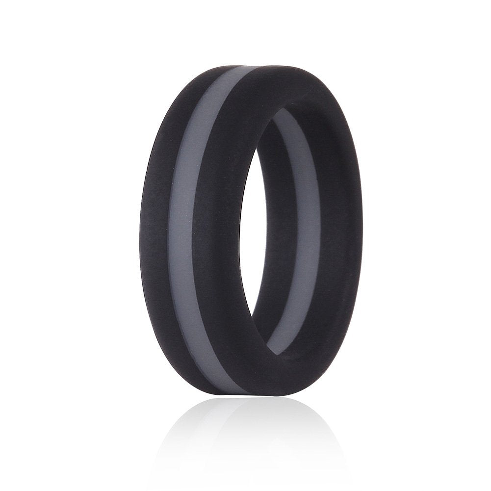 Black With Gray Stripe Silicone Wedding Rings