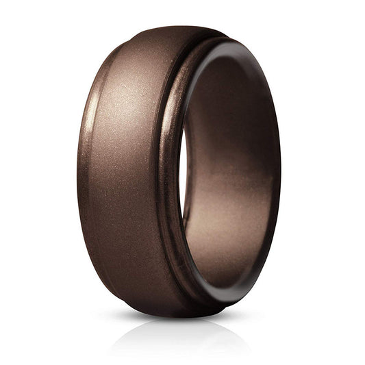 Step Edge Shiny Bronze Silicone Wedding Bands For Men