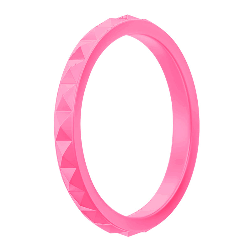Stylish Stackable Pyramid Fuchsia Silicone Rings For Women