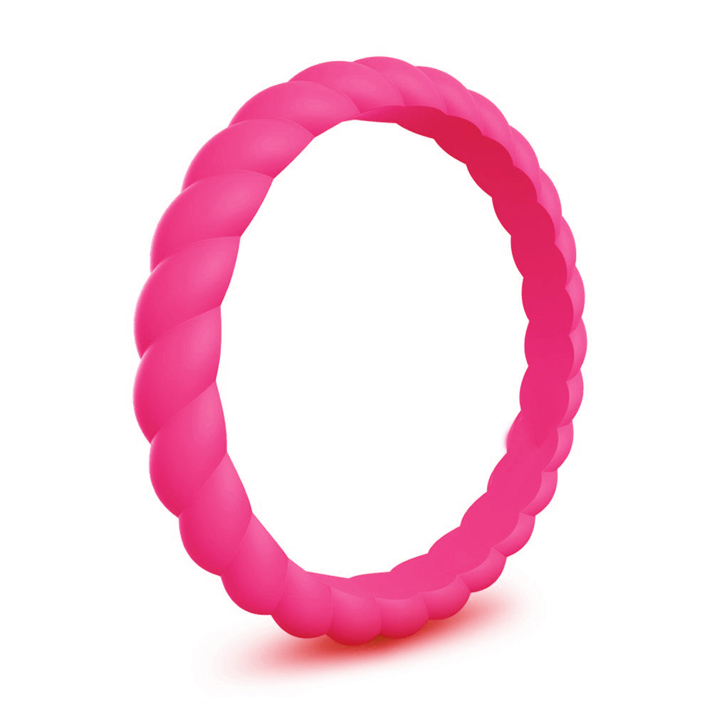 Fuchsia Stylish Stackable Women's Braided Silicone Rings And Wedding Bands