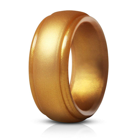 Step Edge Shiny Gold Silicone Wedding Bands For Men