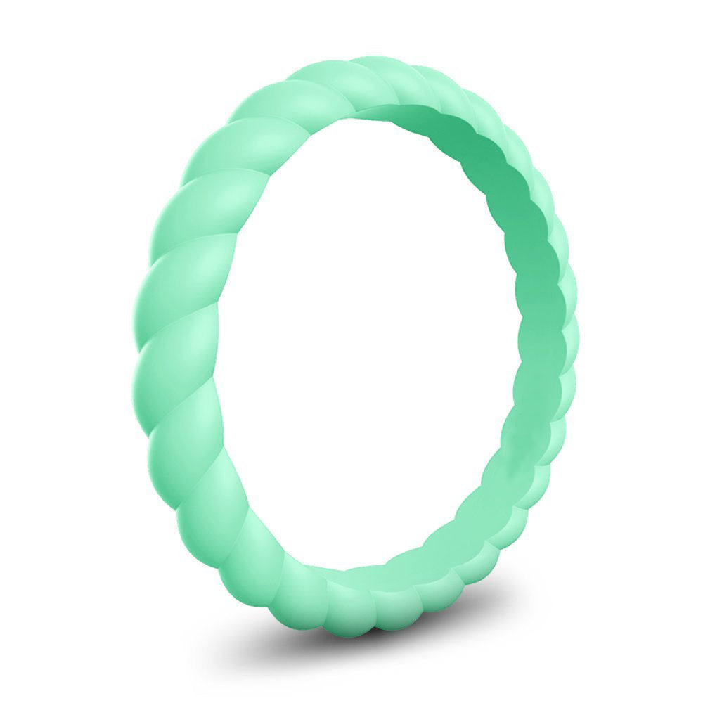 Mint Green Stylish Stackable Women's Braided Silicone Rings And Wedding Bands