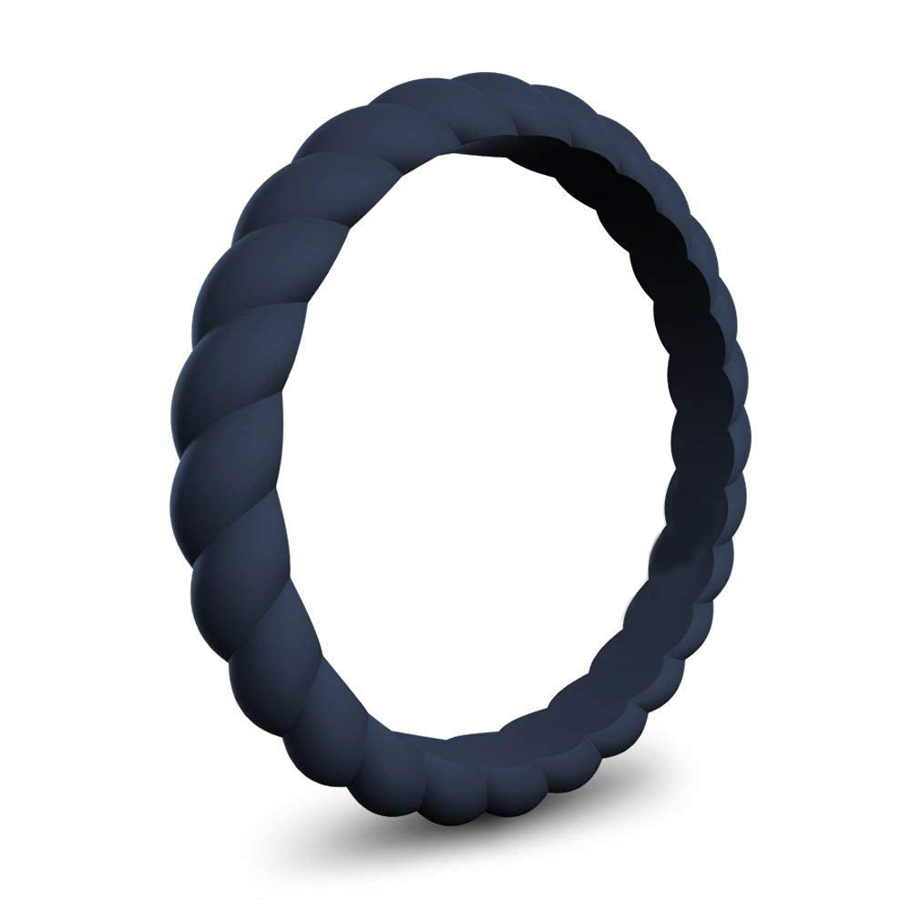 Midnight Blue Stylish Stackable Women's Braided Silicone Rings And Wedding Bands