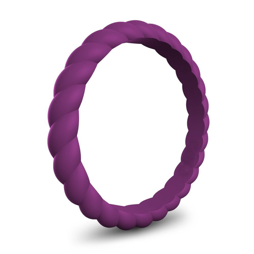Plum Purple Stylish Stackable Women's Braided Silicone Rings And Wedding Bands
