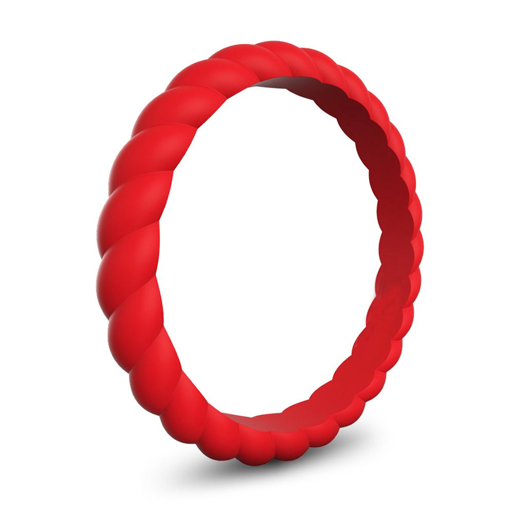Red Stylish Stackable Women's Braided Silicone Rings And Wedding Bands