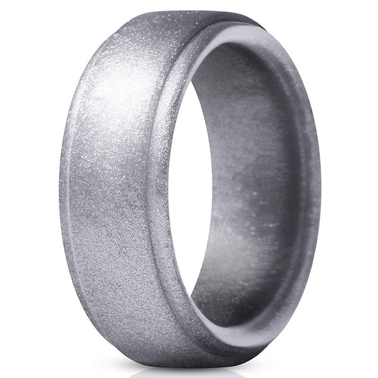 Step Edge Shiny Silver Silicone Wedding Bands For Men