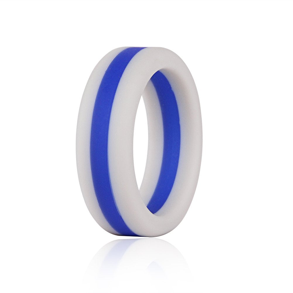Thin Blue Line Silicone Rings White With Blue Stripe Rubber Wedding Bands